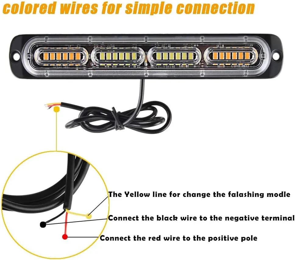 Teguangmei Emergency Warning Strobe Lights, Universal 2 Pack 24 LED 72W Flashing Surface Mount Amber/White/Amber Caution Construction Hazard Strobe Light Bar for Cars, ATVs, 12-24V