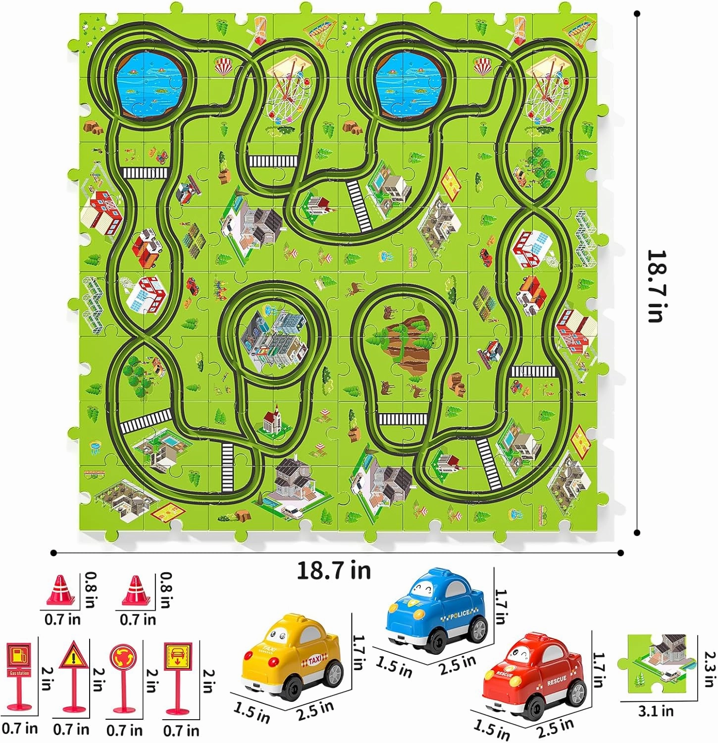 TEMI 64 Pieces Puzzle Race Tracks Car Set Toys for Kids Ages 3-5 - Toddler Toys Gifts for 3 4 5 Year Old Boys, Puzzle Tracks Car for Boys Ages 3-5 4-6, 3 4 5 6 Year Old Birthday Gifts