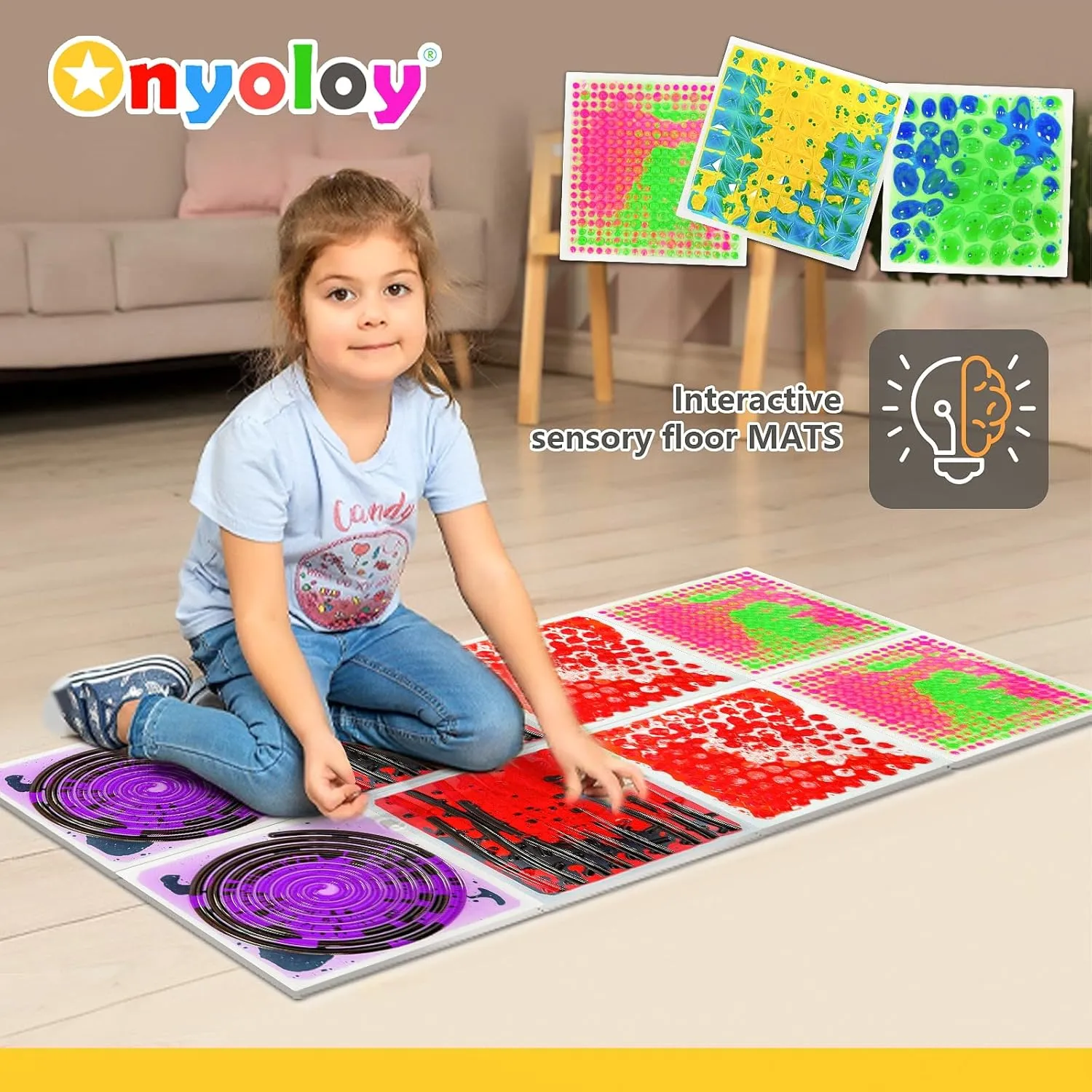 Texture Sensor Liquid Tiles - 6 Square Lava Set, 12" X 12" Sensory Mat, Multi-Color Textured Sensory Lava Tiles, Ages 3 4 5 6 .