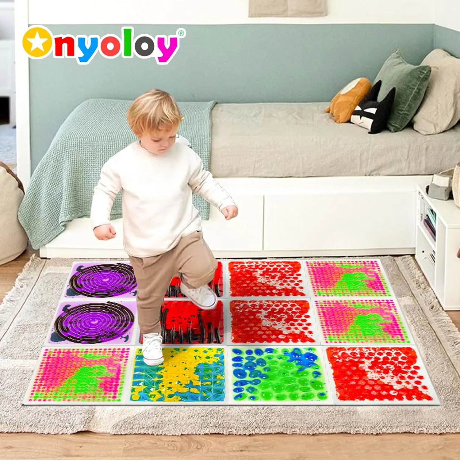 Texture Sensor Liquid Tiles - 6 Square Lava Set, 12" X 12" Sensory Mat, Multi-Color Textured Sensory Lava Tiles, Ages 3 4 5 6 .