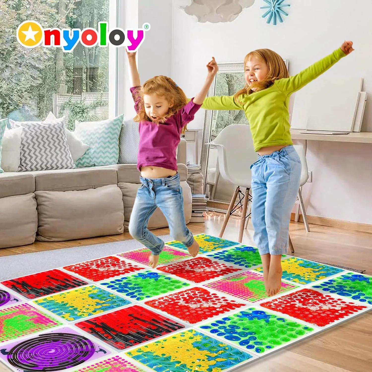 Texture Sensor Liquid Tiles - 6 Square Lava Set, 12" X 12" Sensory Mat, Multi-Color Textured Sensory Lava Tiles, Ages 3 4 5 6 .