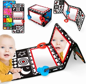 teytoy Tummy Time Baby Mirror Toys,Black and White High Contrast Baby Tummy Time Toys, Double-Sided Baby Mirror Sensory Development Toys for Infants Newborn 0-6 Months