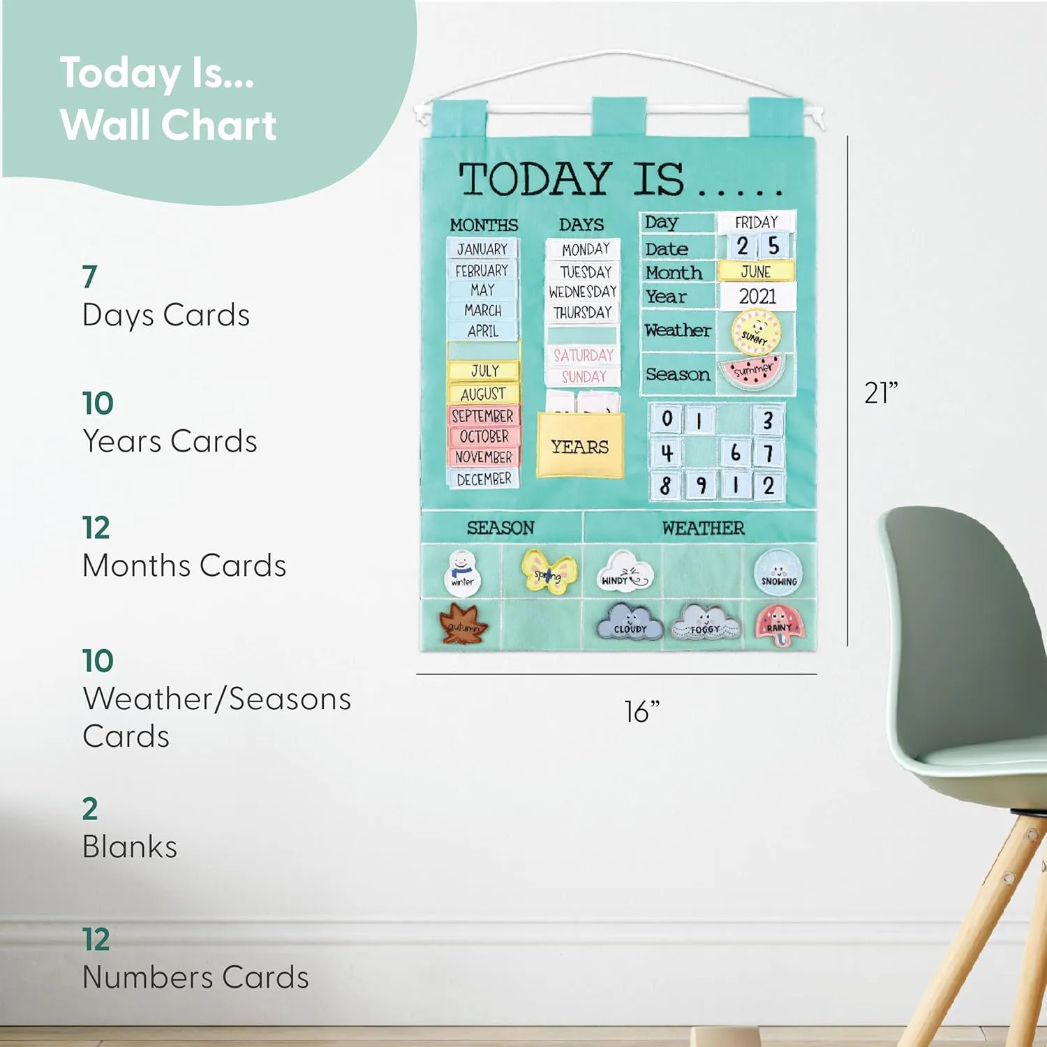 The Peanutshell Learning Calendar Wall Chart - Homeschool Supplies, Interactive Pocket Chart for Toddlers & Kids - Preschool Learning Activity Board, Circle Time Board for Classroom - Today Is