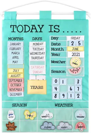 The Peanutshell Learning Calendar Wall Chart - Homeschool Supplies, Interactive Pocket Chart for Toddlers & Kids - Preschool Learning Activity Board, Circle Time Board for Classroom - Today Is