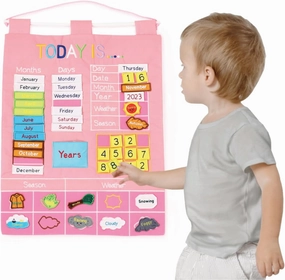 The Peanutshell Learning Calendar Wall Chart - Homeschool Supplies, Interactive Pocket Chart for Toddlers & Kids - Preschool Learning Activity Board, Circle Time Board for Classroom - Pink Today Is