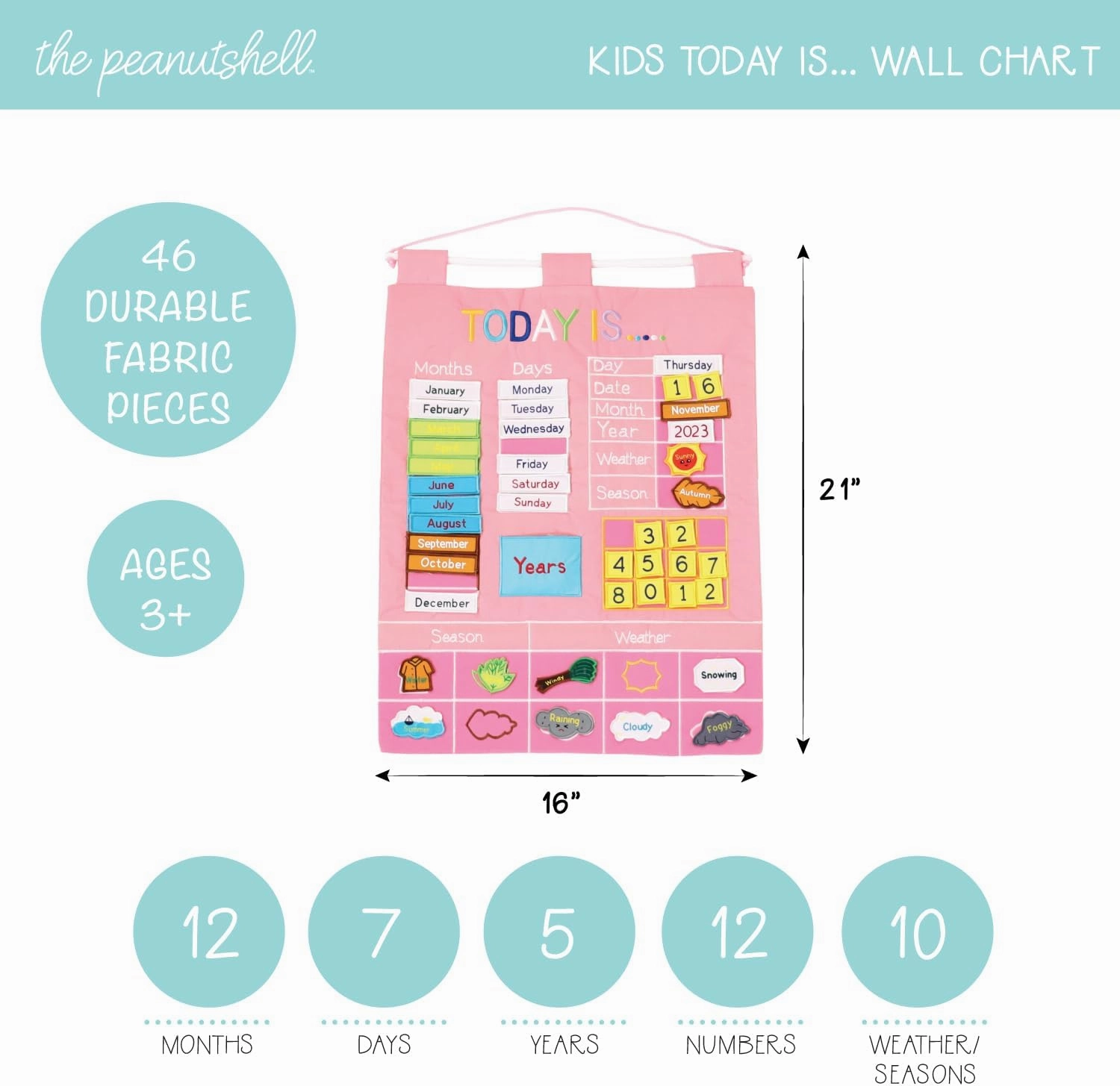 The Peanutshell Learning Calendar Wall Chart - Homeschool Supplies, Interactive Pocket Chart for Toddlers & Kids - Preschool Learning Activity Board, Circle Time Board for Classroom - Pink Today Is