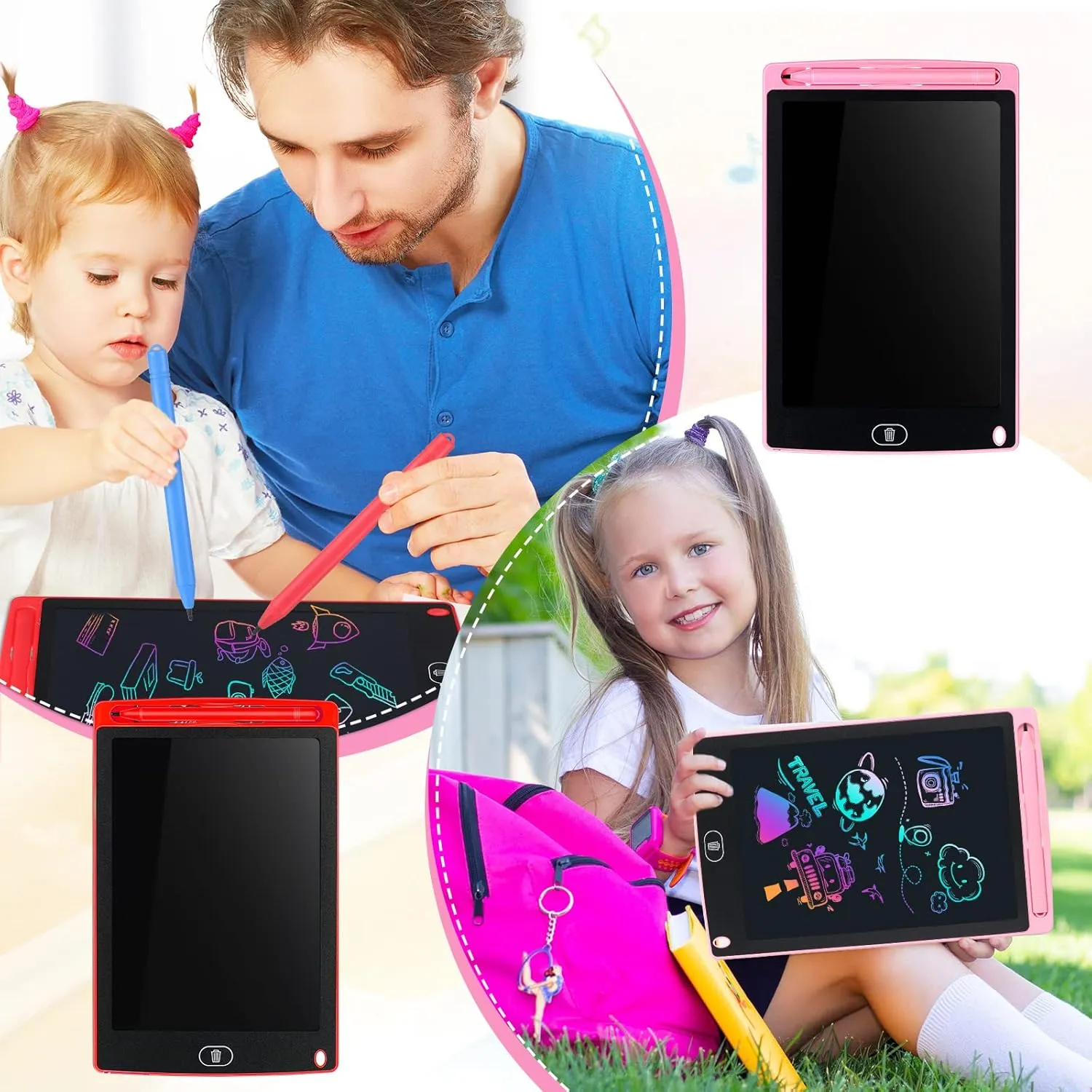 Tinlade 12 Pack LCD Writing Tablets 8.5 Inch Bulk Colorful Doodle Board Board Erasable Electronic Painting Drawing Pads Learning Toy Gifts for Boys Girls (Pink, Green, Red, Blue)