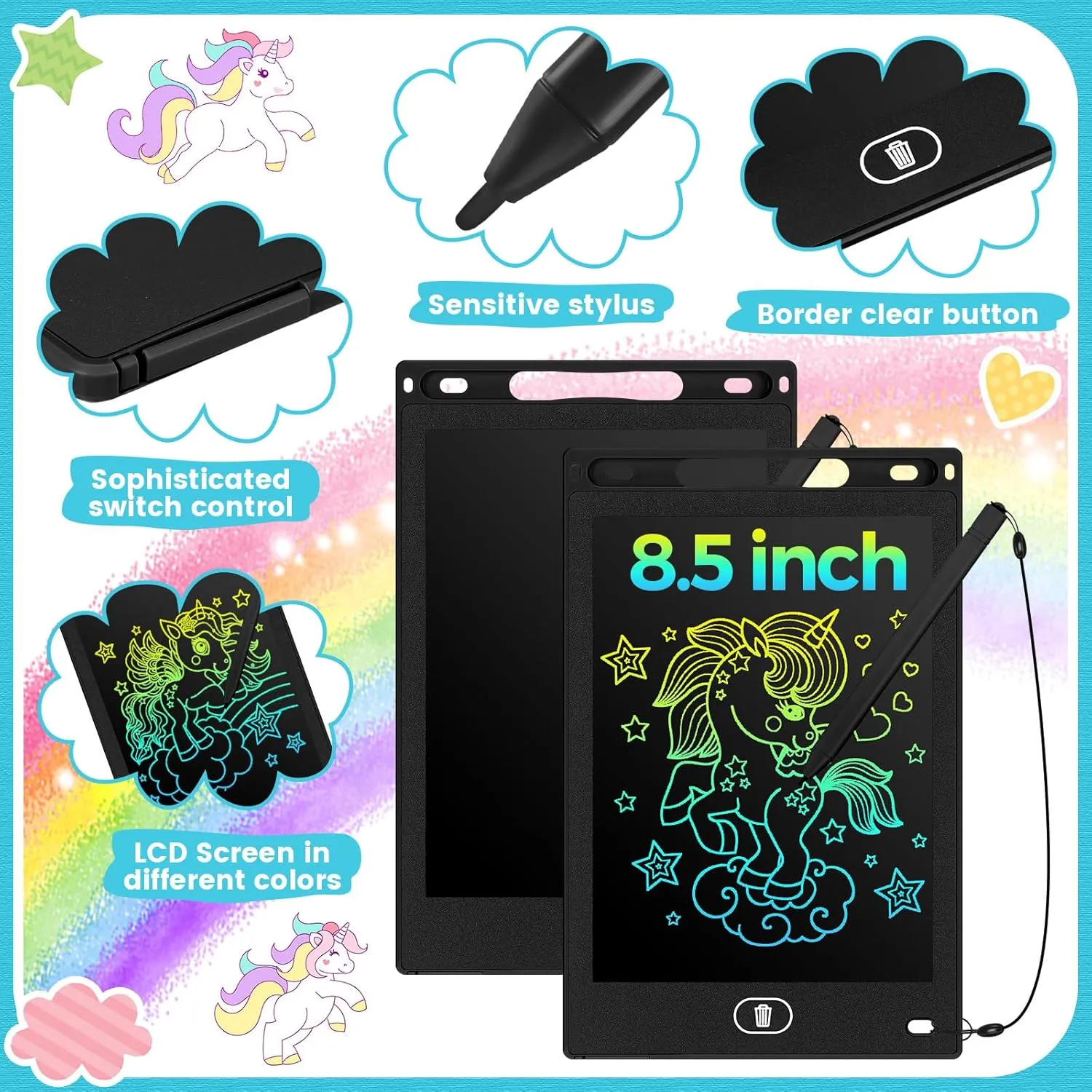 Tinlade 12 Pack LCD Writing Tablets 8.5 Inch Bulk Colorful Doodle Board Board Erasable Electronic Painting Drawing Pads Learning Toy Gifts for Kids Boys Girls(Black)