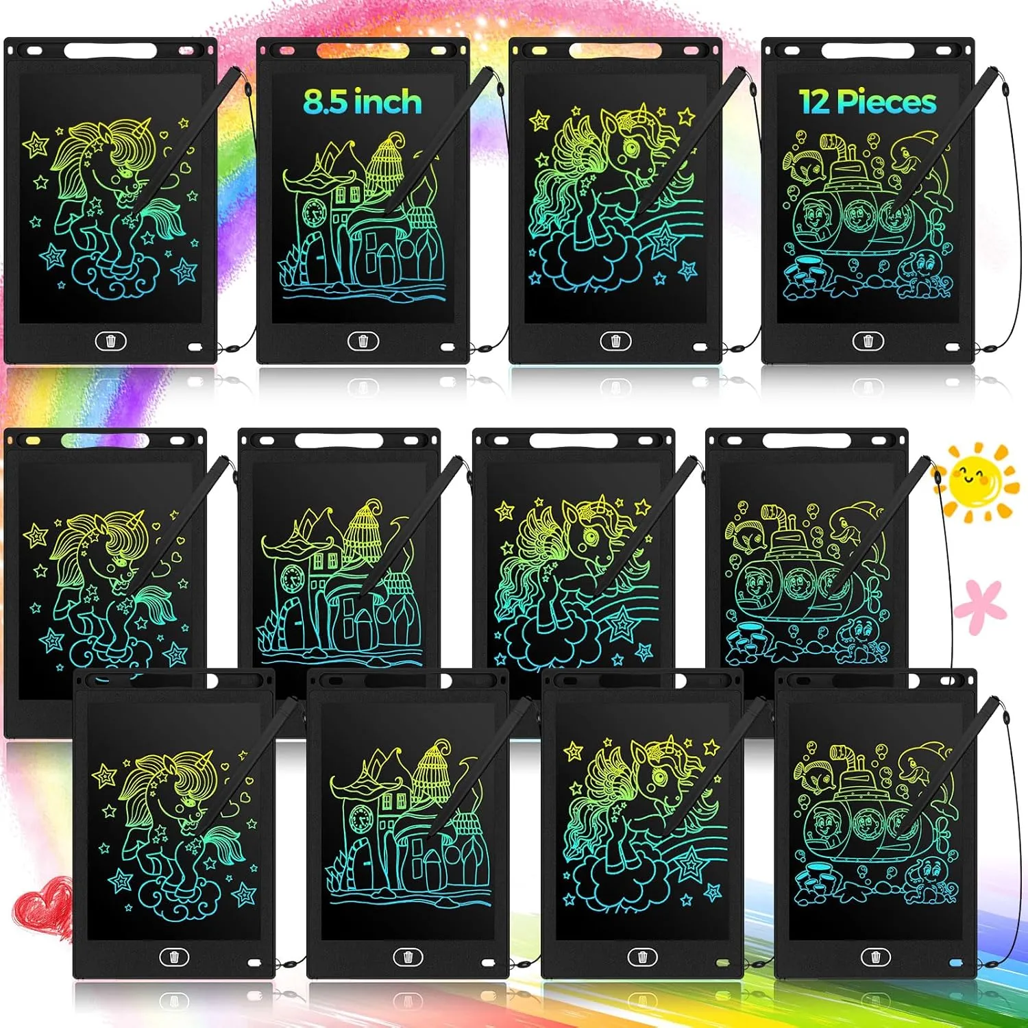 Tinlade 12 Pack LCD Writing Tablets 8.5 Inch Bulk Colorful Doodle Board Board Erasable Electronic Painting Drawing Pads Learning Toy Gifts for Kids Boys Girls(Black)