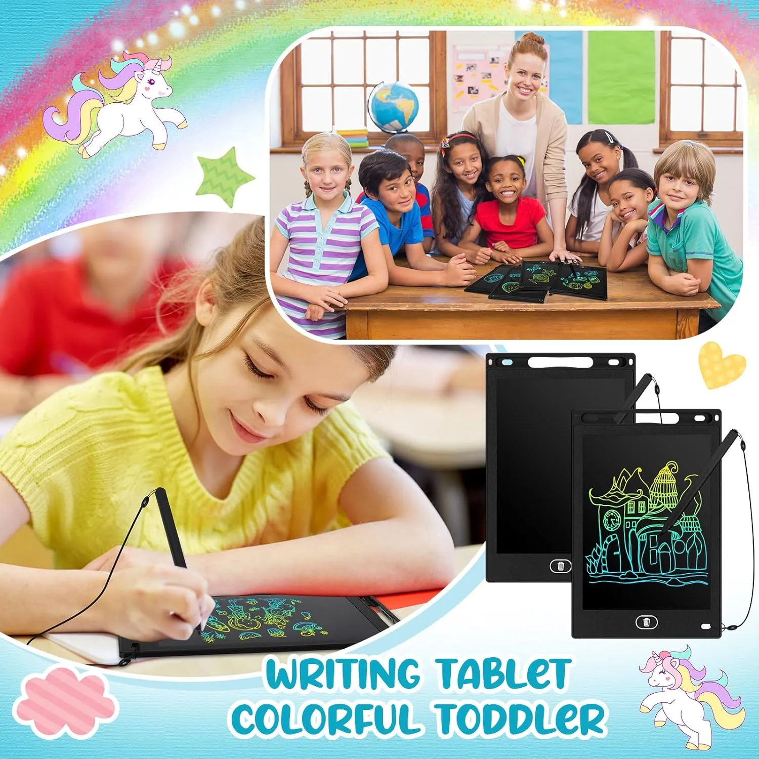 Tinlade 12 Pack LCD Writing Tablets 8.5 Inch Bulk Colorful Doodle Board Board Erasable Electronic Painting Drawing Pads Learning Toy Gifts for Kids Boys Girls(Black)