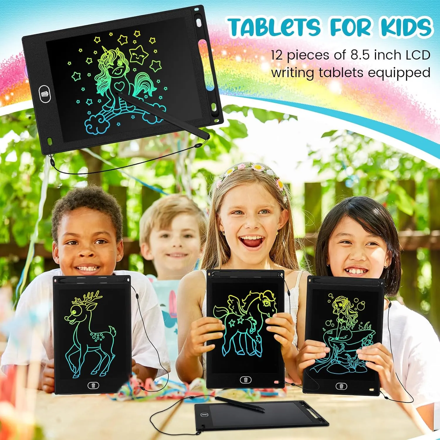 Tinlade 12 Pack LCD Writing Tablets 8.5 Inch Bulk Colorful Doodle Board Board Erasable Electronic Painting Drawing Pads Learning Toy Gifts for Kids Boys Girls(Black)