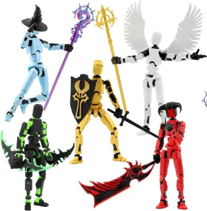 Titan 13 Action Figure Set, Already Assembled T Gold Angel 13 Action Figures 3D Printed Robo 13, Lucky 13, muñeco de acción, (5-Pack)