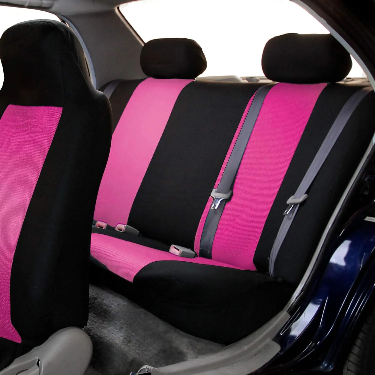 TLH Classic Cloth Automotive Car Seat Covers Rear Set Only, Black Universal Fit Car Seat Covers Protector Covers for Cars, Auto, Trucks, SUV