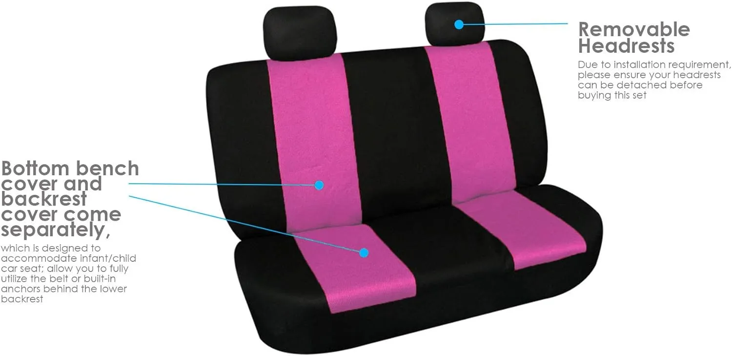 TLH Classic Cloth Automotive Car Seat Covers Rear Set Only, Black Universal Fit Car Seat Covers Protector Covers for Cars, Auto, Trucks, SUV