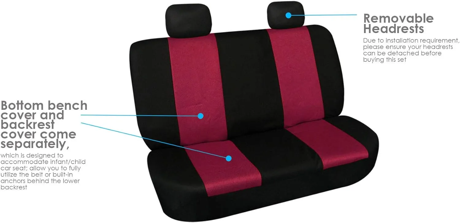 TLH Classic Cloth Automotive Car Seat Covers Rear Set Only, Burgundy Universal Fit Car Seat Covers Protector Covers for Cars, Auto, Trucks, SUV