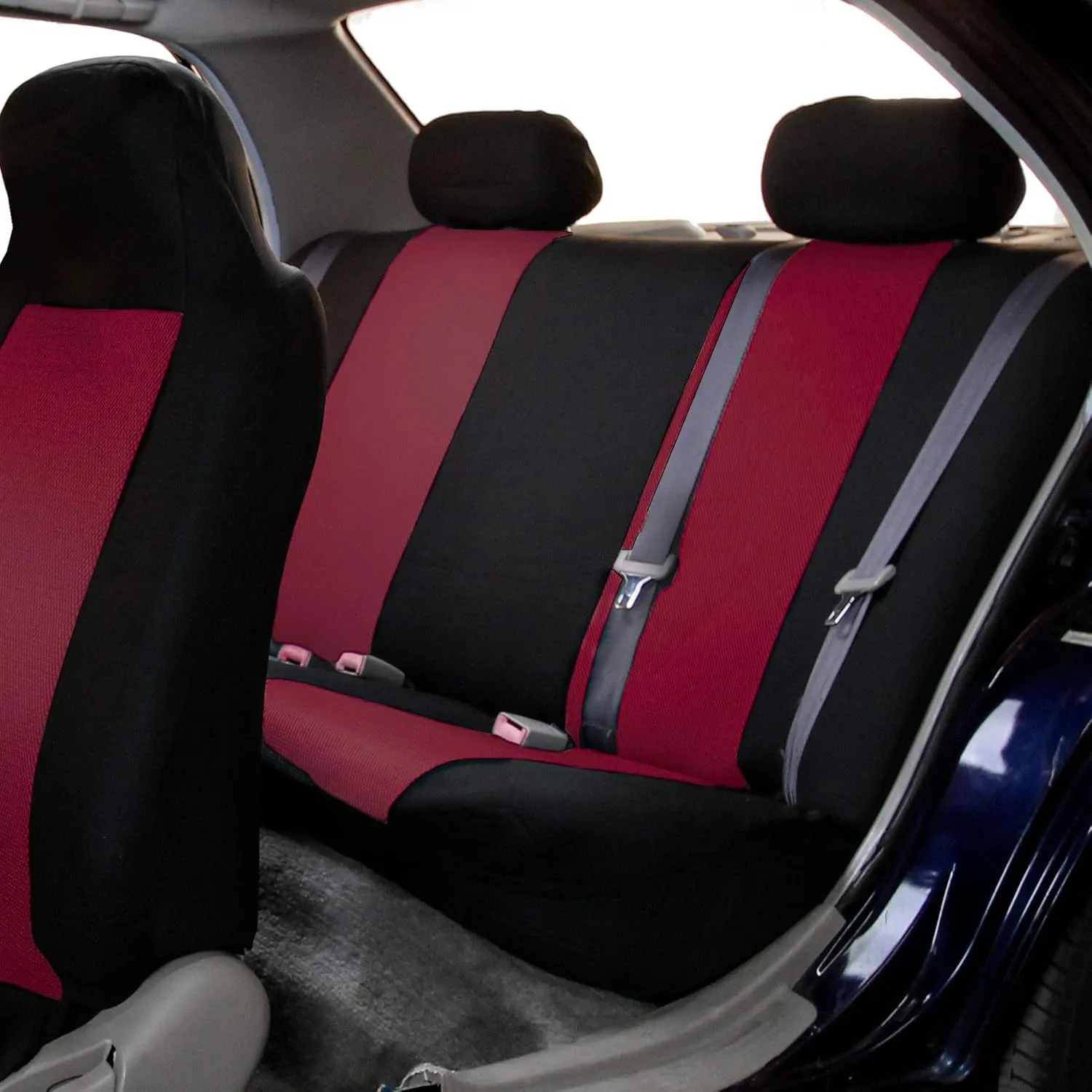TLH Classic Cloth Automotive Car Seat Covers Rear Set Only, Burgundy Universal Fit Car Seat Covers Protector Covers for Cars, Auto, Trucks, SUV