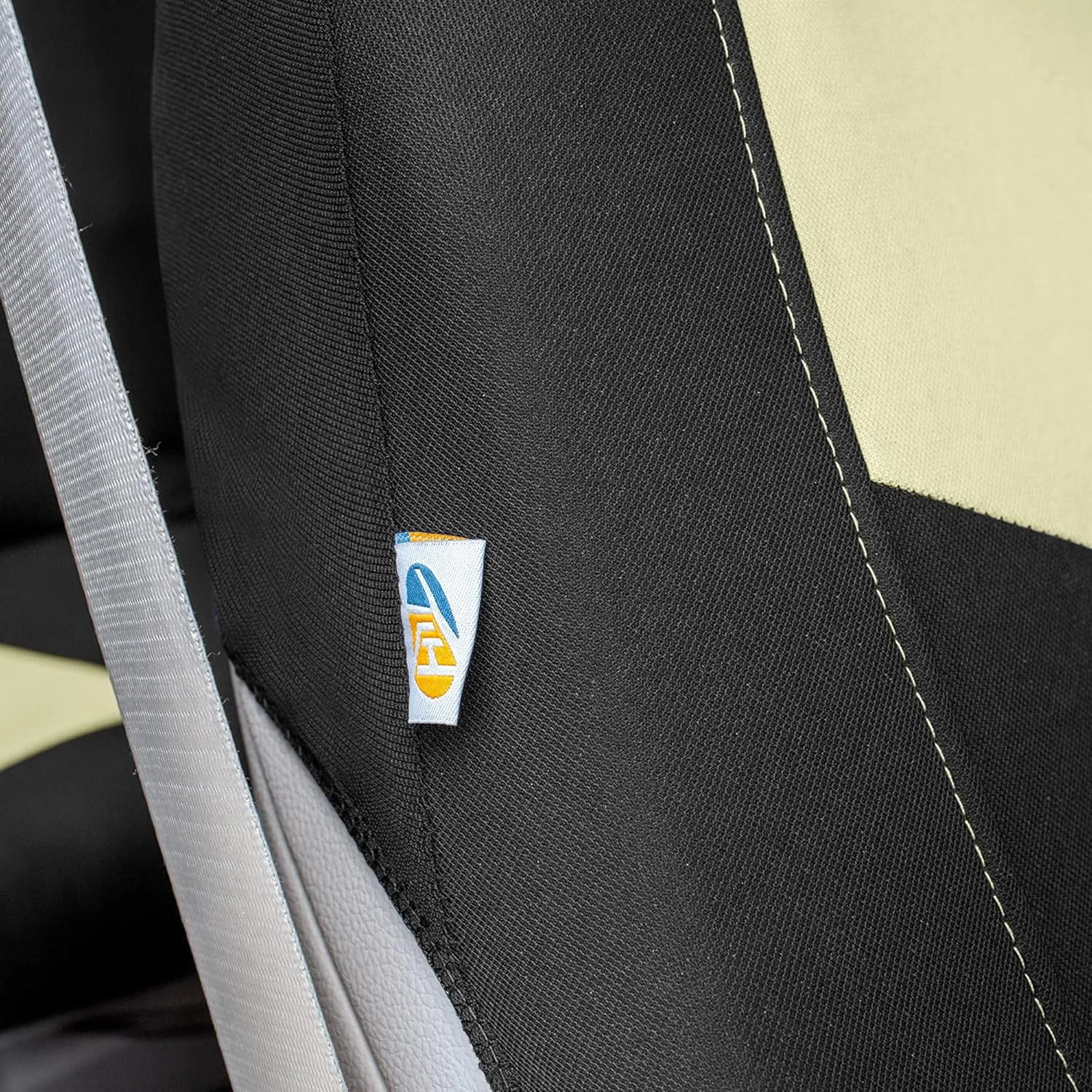 TLH Universal Fit Automotive Seat Covers Beige Black Cloth Car Seat Covers Full Set, Car Seat Protector Interior Accessories Classic Flat Cloth Car Seat Covers fit for Most Cars, Trucks, SUVs or Vans