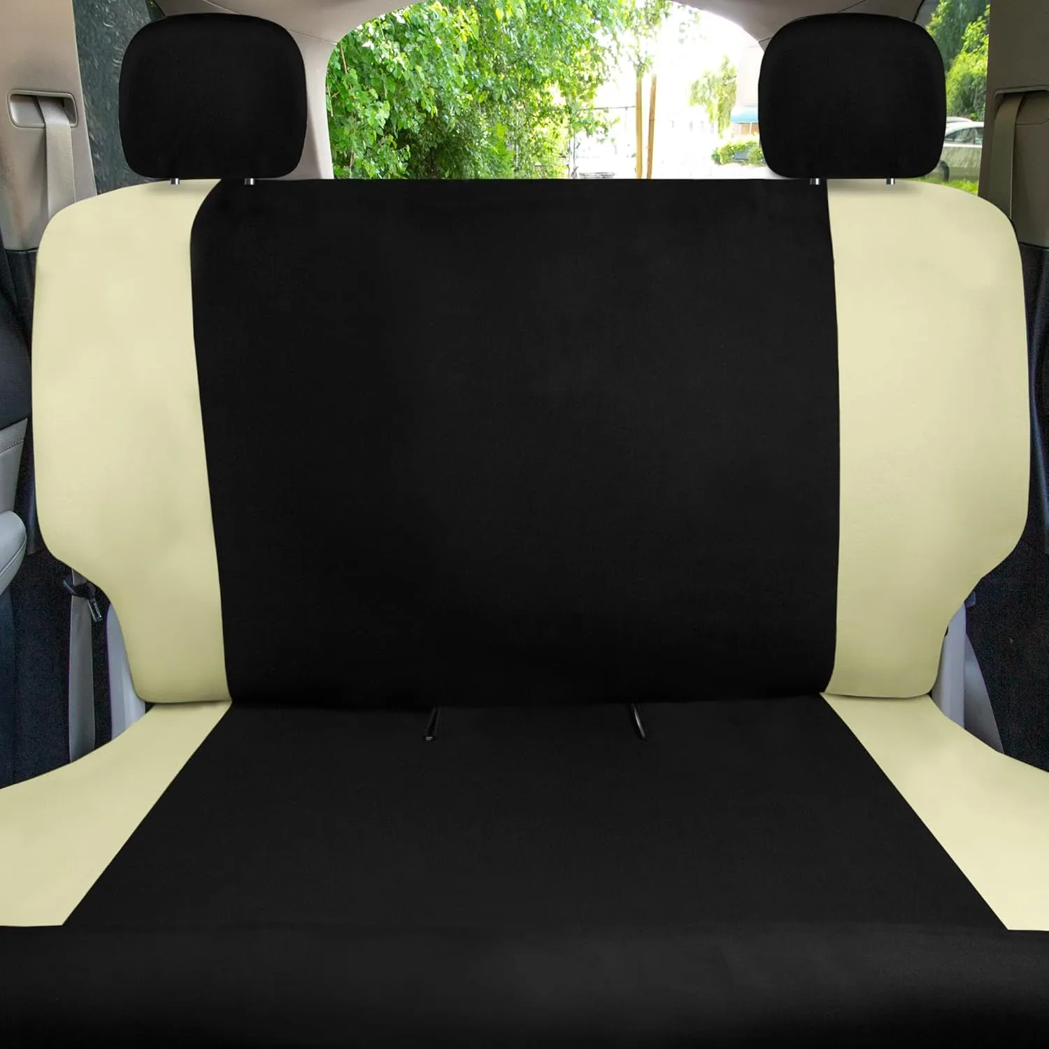 TLH Universal Fit Automotive Seat Covers Beige Black Cloth Car Seat Covers Full Set, Car Seat Protector Interior Accessories Classic Flat Cloth Car Seat Covers fit for Most Cars, Trucks, SUVs or Vans