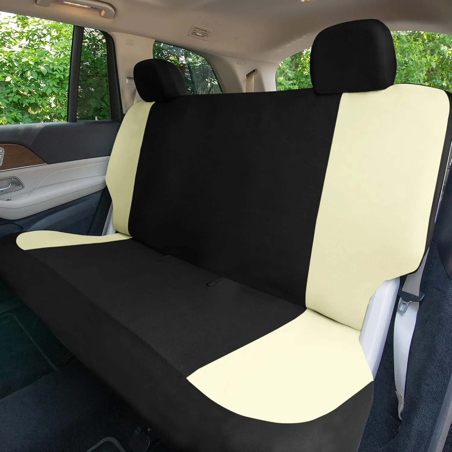 TLH Universal Fit Automotive Seat Covers Beige Black Cloth Car Seat Covers Full Set, Car Seat Protector Interior Accessories Classic Flat Cloth Car Seat Covers fit for Most Cars, Trucks, SUVs or Vans