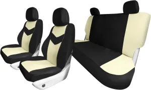 TLH Universal Fit Automotive Seat Covers Beige Black Cloth Car Seat Covers Full Set, Car Seat Protector Interior Accessories Classic Flat Cloth Car Seat Covers fit for Most Cars, Trucks, SUVs or Vans