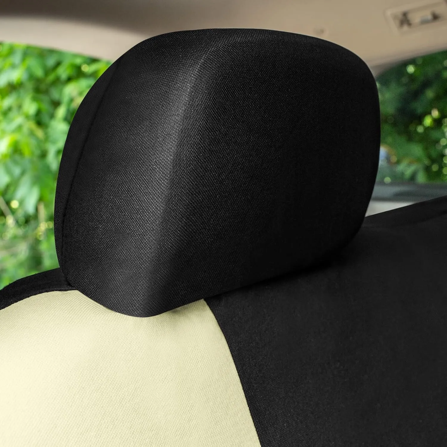 TLH Universal Fit Automotive Seat Covers Beige Black Cloth Car Seat Covers Full Set, Car Seat Protector Interior Accessories Classic Flat Cloth Car Seat Covers fit for Most Cars, Trucks, SUVs or Vans