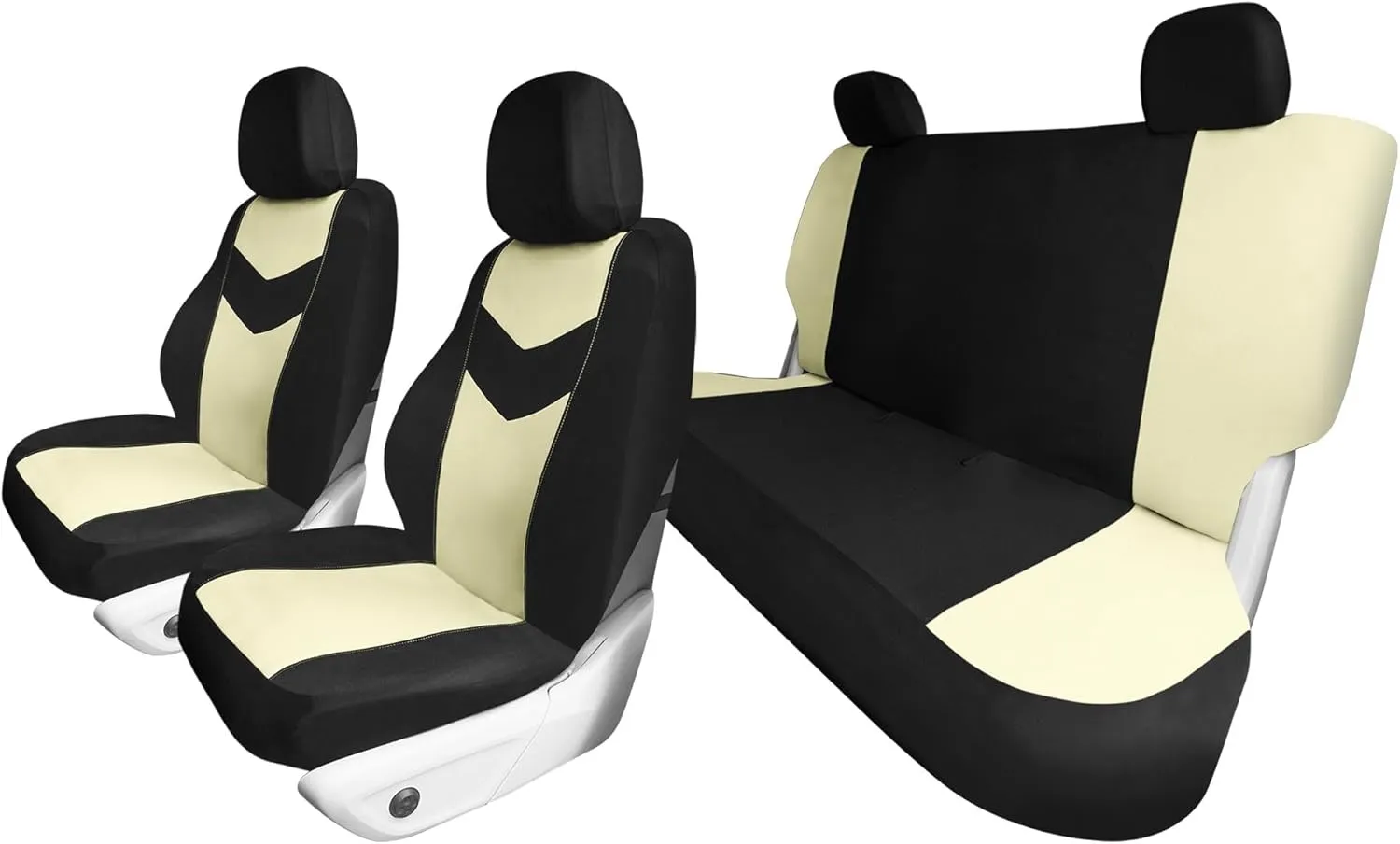 TLH Universal Fit Automotive Seat Covers Beige Black Cloth Car Seat Covers Full Set, Car Seat Protector Interior Accessories Classic Flat Cloth Car Seat Covers fit for Most Cars, Trucks, SUVs or Vans