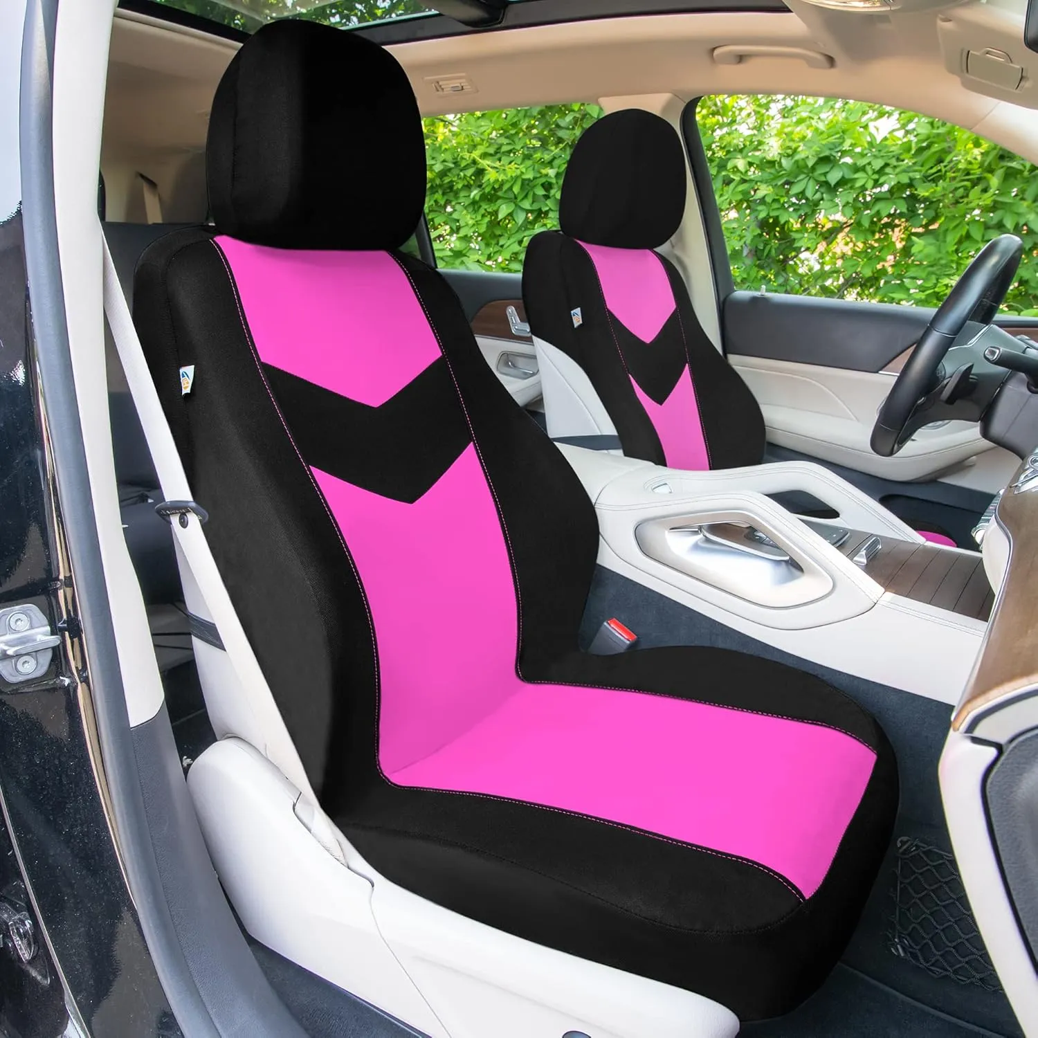 TLH Universal Fit Automotive Seat Covers Pink Cloth Car Seat Covers Full Set, Car Seat Protector Interior Accessories Classic Flat Cloth Car Seat Covers fit for Most Cars, Trucks, SUVs or Vans