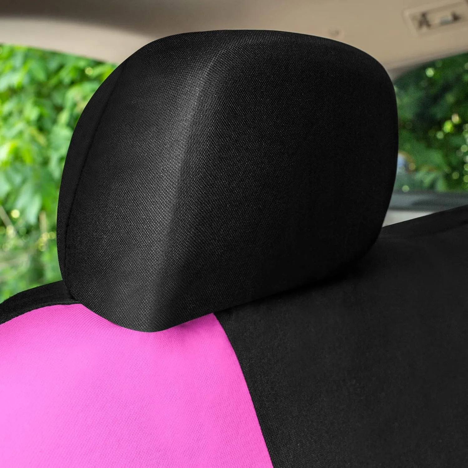 TLH Universal Fit Automotive Seat Covers Pink Cloth Car Seat Covers Full Set, Car Seat Protector Interior Accessories Classic Flat Cloth Car Seat Covers fit for Most Cars, Trucks, SUVs or Vans