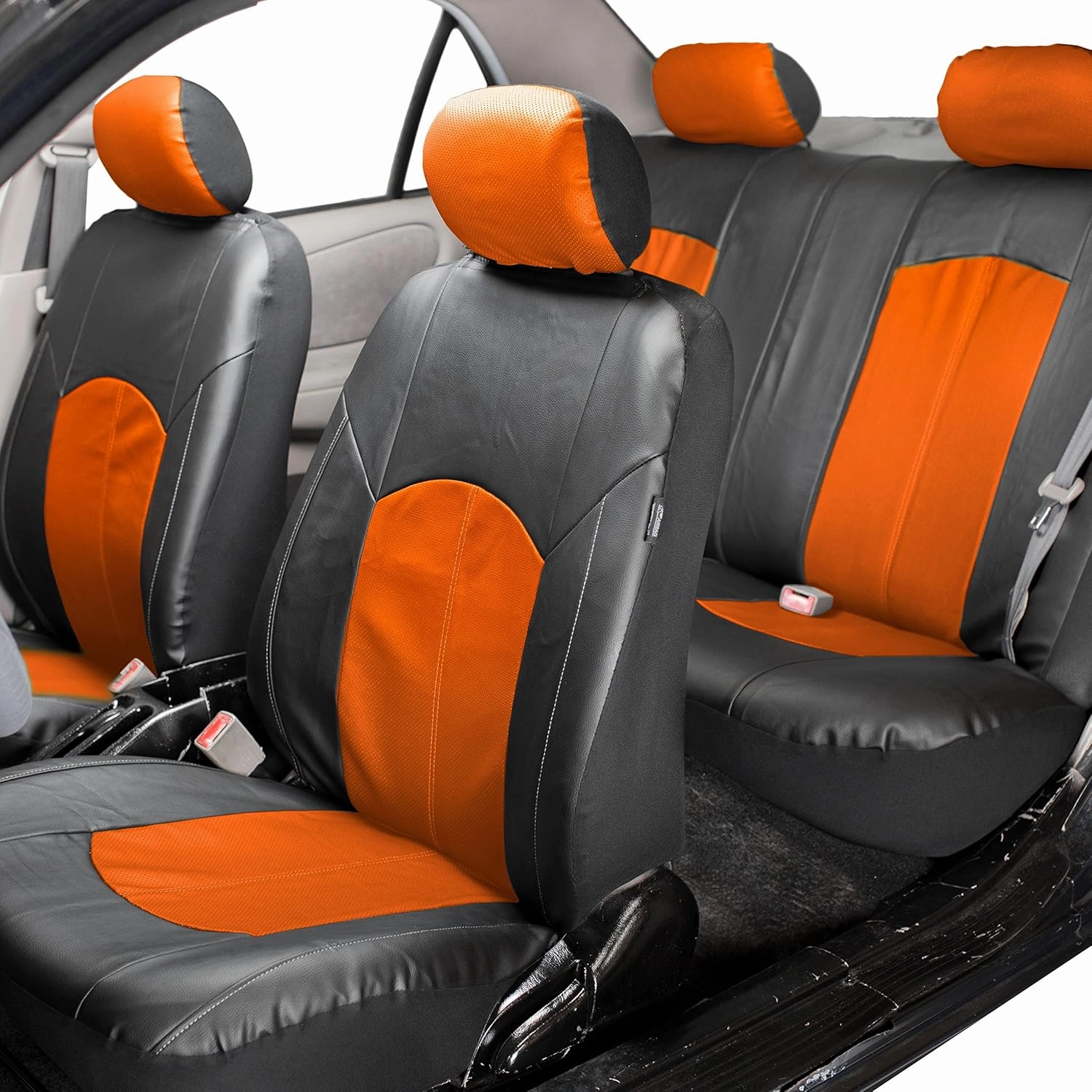 TLH Automotive Car Seat Covers PU Leather Rome Seat Covers Full Set Orange Seat Covers Airbag Compatible Split Rear Car Seat Cover Universal Fit Interior Accessories for Cars, Auto, Trucks, SUV