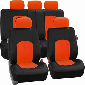 TLH Automotive Car Seat Covers PU Leather Rome Seat Covers Full Set Orange Seat Covers Airbag Compatible Split Rear Car Seat Cover Universal Fit Interior Accessories for Cars, Auto, Trucks, SUV