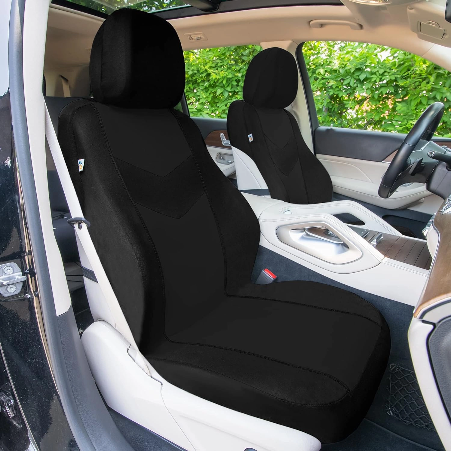 TLH Universal Fit Automotive Seat Covers Black Cloth Car Seat Covers Full Set, Car Seat Protector Interior Accessories Classic Flat Cloth Car Seat Covers fit for Most Cars, Trucks, SUVs or Vans