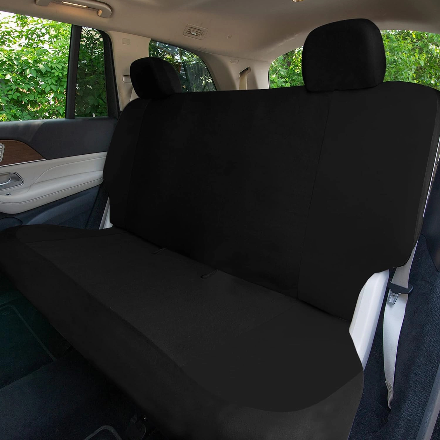 TLH Universal Fit Automotive Seat Covers Black Cloth Car Seat Covers Full Set, Car Seat Protector Interior Accessories Classic Flat Cloth Car Seat Covers fit for Most Cars, Trucks, SUVs or Vans