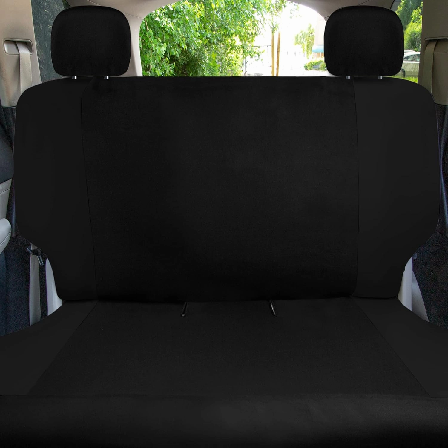 TLH Universal Fit Automotive Seat Covers Black Cloth Car Seat Covers Full Set, Car Seat Protector Interior Accessories Classic Flat Cloth Car Seat Covers fit for Most Cars, Trucks, SUVs or Vans