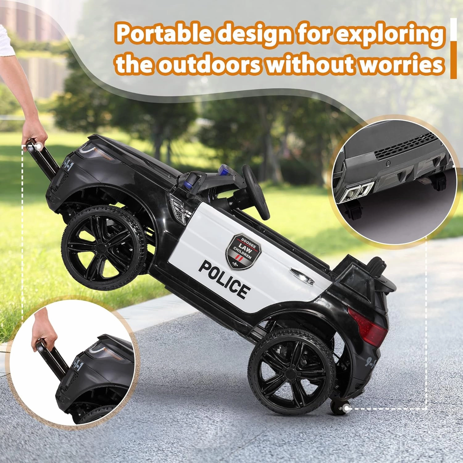 TOBBI Police Car Ride on Electric Car for Kids to Drive Battery Powered Ride-on Toys Cop Cars with Remote Control, Siren, Flashing Lights, Music, Spring Suspension, Carbon Black