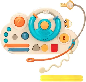 Toddler Montessori Sensory Busy Board Toy - Multi-Functional Steering Wheel Driving Game Preschool Early Educational Learning Soothing Toys Fine Motor Skills, Birthday Xmas Gift for Children Kids Baby