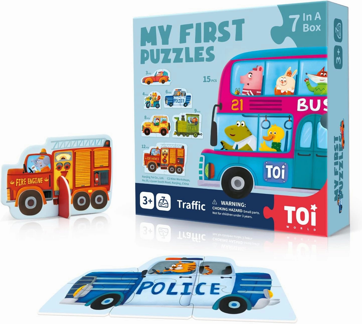Toi 6 Packs Large Piece Toddler Jigsaw Puzzles for Kids Aged 2.5 , Animal Shaped Floor Puzzles for Beginner, Preschool Learning Game for Boys Girls, Traffic