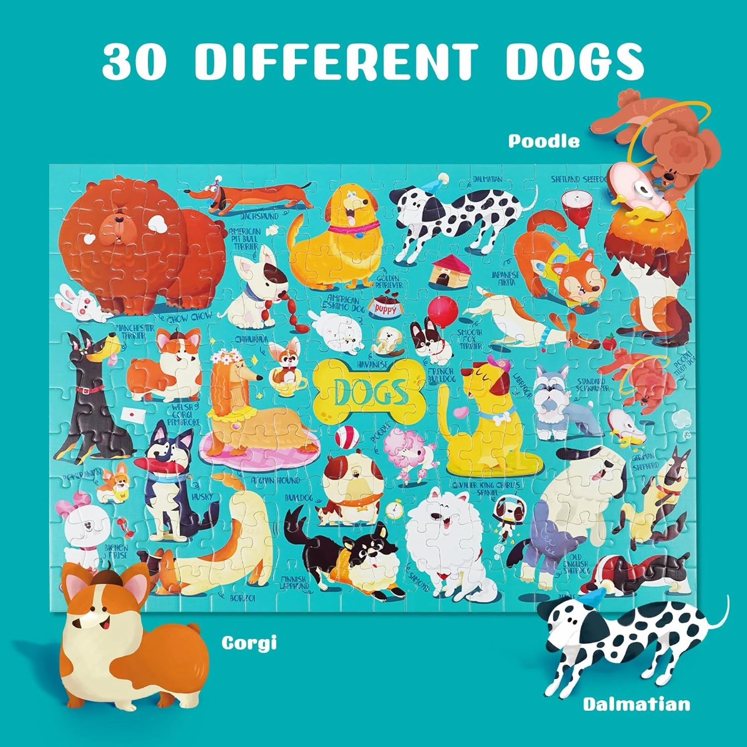 TOI Dog's Family Puzzle for Kids Ages 3-5, 200 Pieces Dogs Jigsaw Puzzles for Toddlers with Dog-Shaped Gift Box, Preschool Learning Game for Boys & Girls