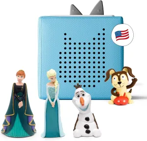 Toniebox Audio Player Starter Set with Elsa, Anna, Olaf, and Playtime Puppy - Listen, Learn, and Play with One Huggable Little Box - Light Blue