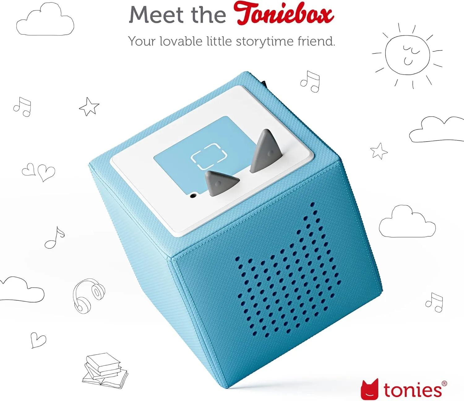 Toniebox Audio Player Starter Set with Elsa, Anna, Olaf, and Playtime Puppy - Listen, Learn, and Play with One Huggable Little Box - Light Blue