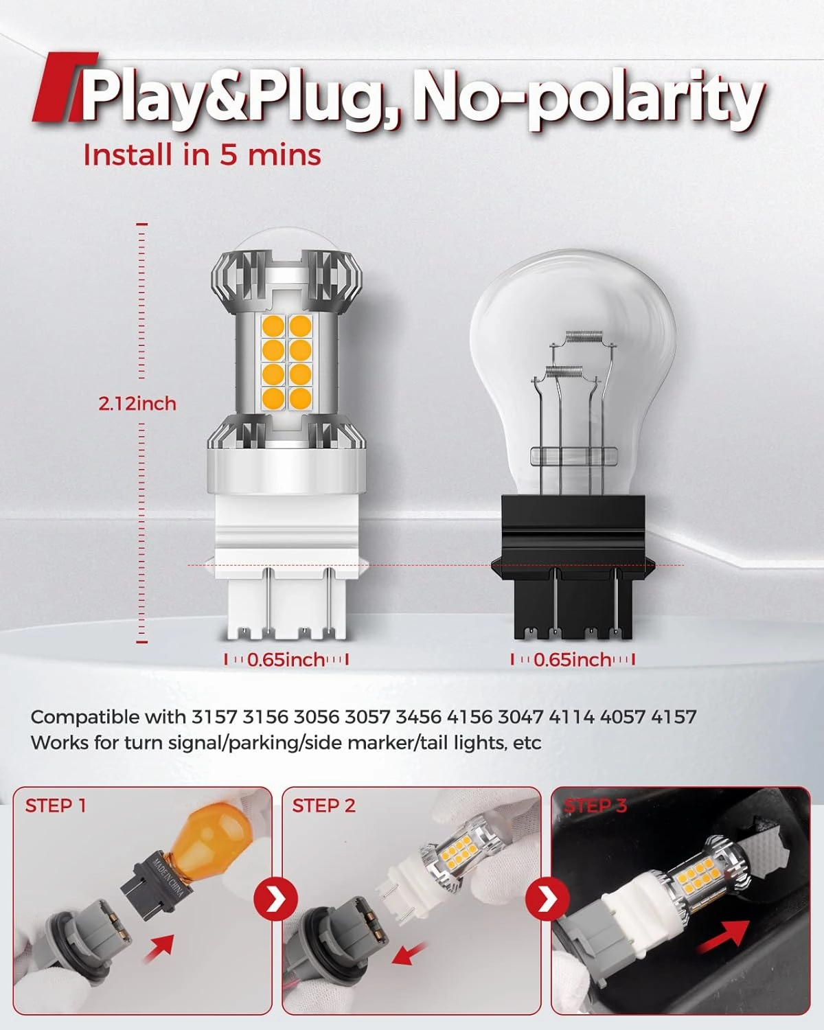 Torchbeam 3157 LED Bulbs Amber with External Resistor for Turn Signal Lights, 600% Brighter 3156 3056 3356 3057 4157 3457 4156 with HD projector for Blinker Side Marker Parking Lights, 3030 38-SMD