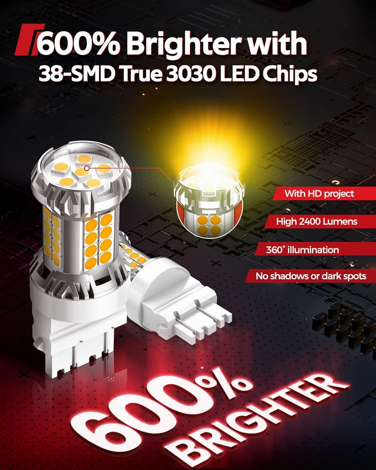 Torchbeam 3157 LED Bulbs Amber with External Resistor for Turn Signal Lights, 600% Brighter 3156 3056 3356 3057 4157 3457 4156 with HD projector for Blinker Side Marker Parking Lights, 3030 38-SMD
