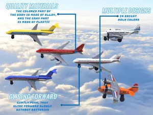 Toy Airplane 6 Pack Mini Diecast Aircraft, Playset Includes Glider and Airlines Planes for Birthday Party Favor Toys for Kids Boys and Girls