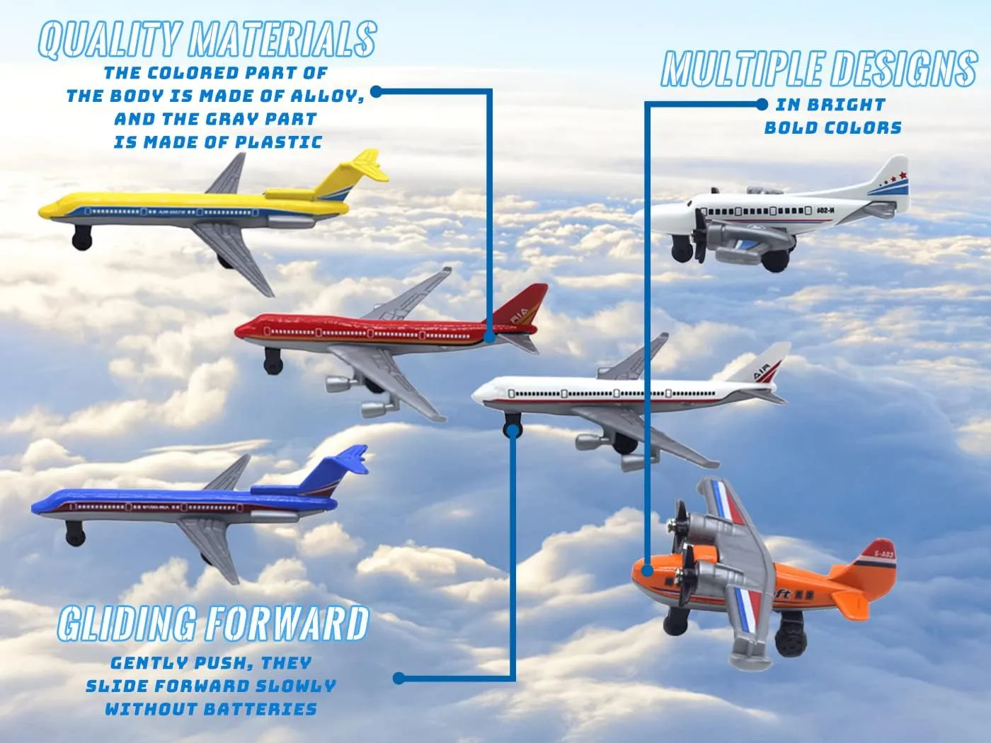 Toy Airplane 6 Pack Mini Diecast Aircraft, Playset Includes Glider and Airlines Planes for Birthday Party Favor Toys for Kids Boys and Girls