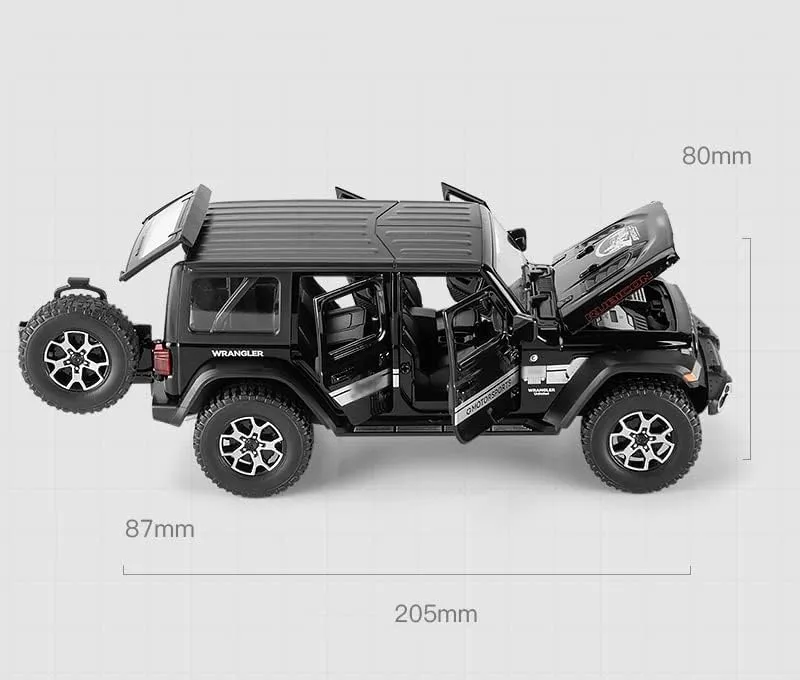 Toy car Model 1:22 for Jeeps Wrangler Sahara Alloy Diecasts Car Model Sound and Light Pull Back Collection Kids Toy Gift (Color : Black)