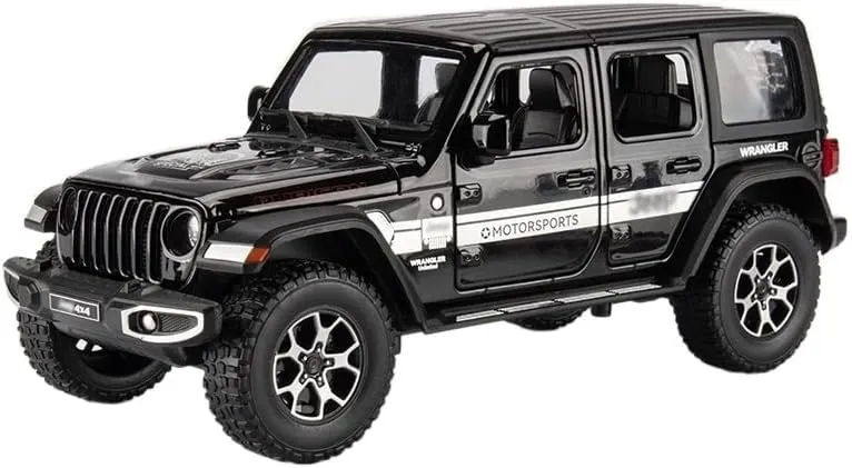 Toy car Model 1:22 for Jeeps Wrangler Sahara Alloy Diecasts Car Model Sound and Light Pull Back Collection Kids Toy Gift (Color : Black)