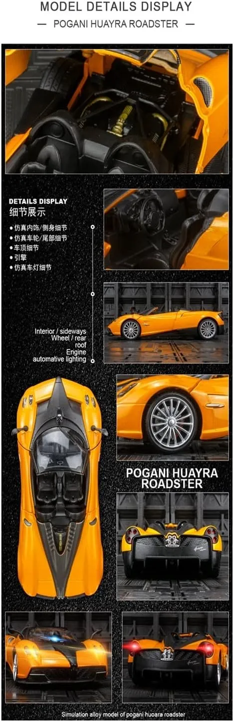 Toy car Model 1:24 Diecast Alloy Model Car for Pagani Huayra Supercar Christmas Boys Toys for Children Kids Gifts (Color : Blue)