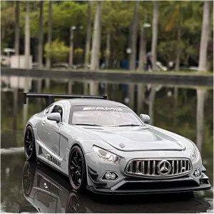 Toy car Model 1:24 for Benzs GT Alloy Sports Car Model Diecast with Sound and Light Collection Kids Toy Gift (Color : Gray)