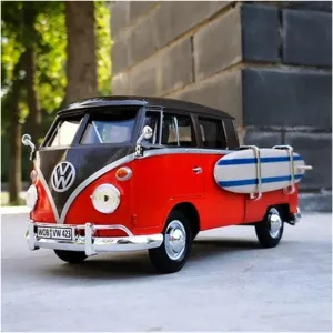 Toy car Model 1/24 for Volkswagens T1 Alloy Pickup Bus Car Model Diecast Retro School Bus Car Trailer Kids Toy Gift (Color : F6)