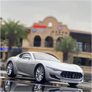 Toy car Model 1:32 Maserati Alfieri Coupe Alloy Sports Car Model Diecast Toy with Sound and Light Simulation Kids Toy (Color : Silver)