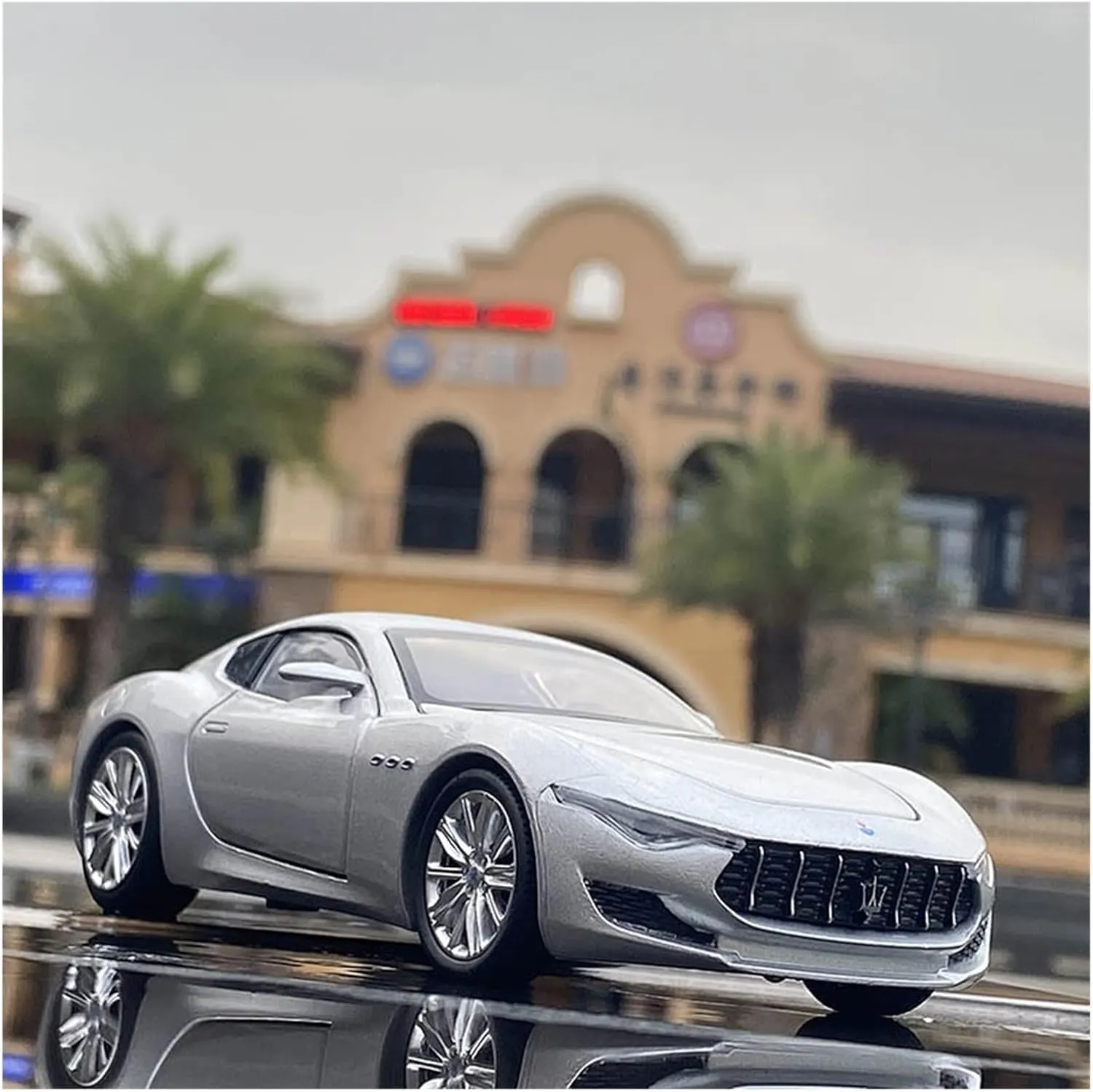 Toy car Model 1:32 Maserati Alfieri Coupe Alloy Sports Car Model Diecast Toy with Sound and Light Simulation Kids Toy (Color : Silver)